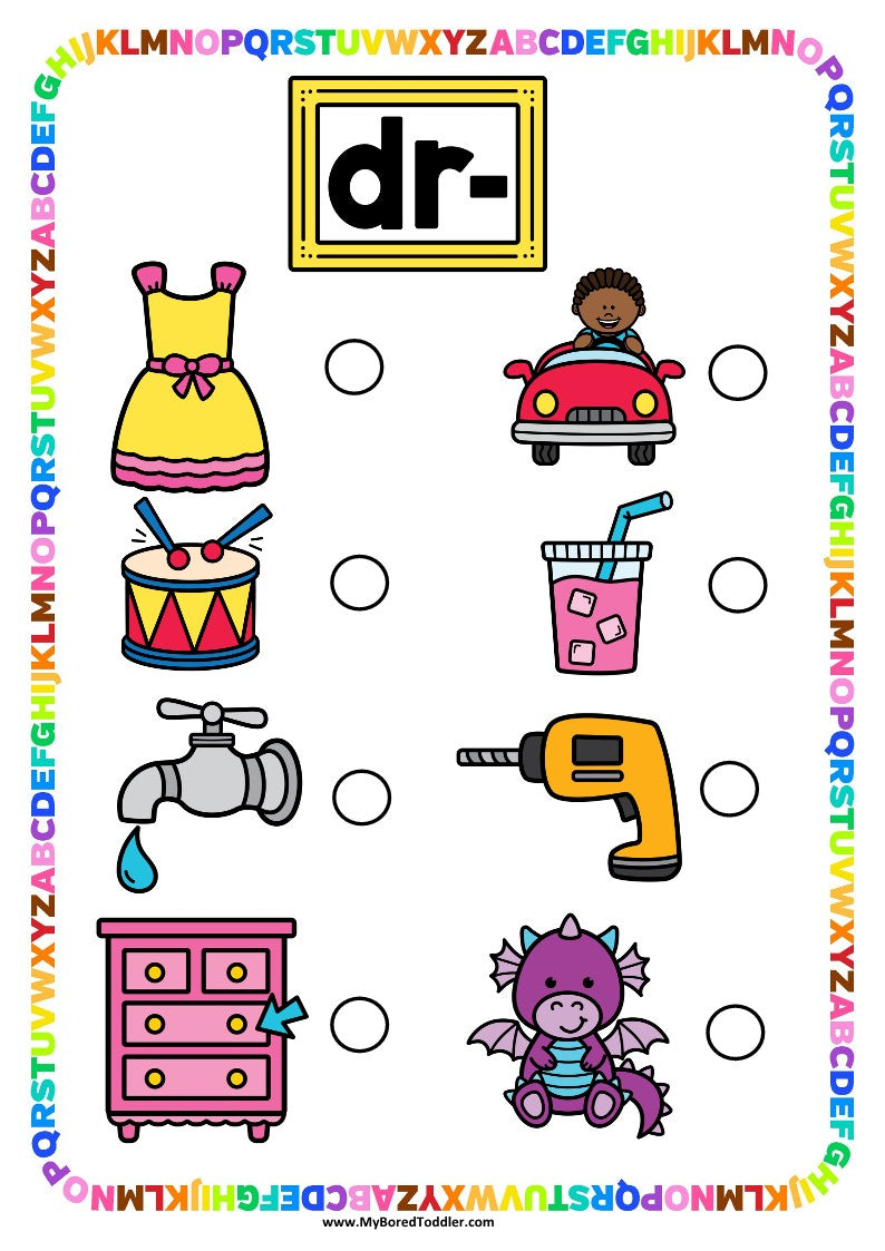 Beginning Blends 'DR' Alphabet Scavenger Hunt / Treasure Hunt