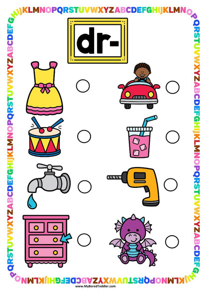 Beginning Blends 'DR' Alphabet Scavenger Hunt / Treasure Hunt