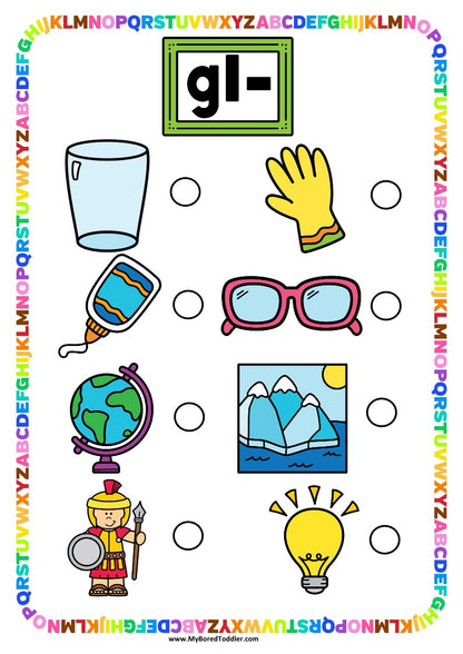 Beginning Blends 'GL' Alphabet Scavenger Hunt / Treasure Hunt