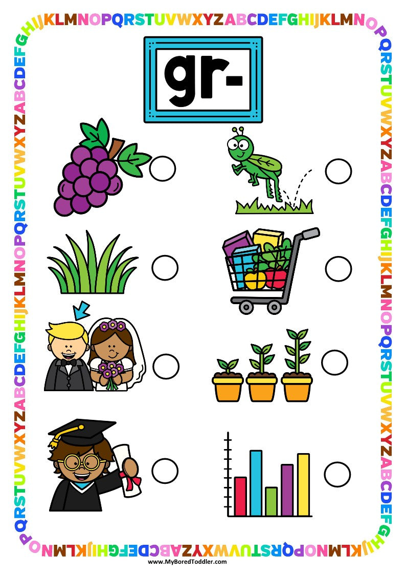Beginning Blends 'GR' Alphabet Scavenger Hunt / Treasure Hunt