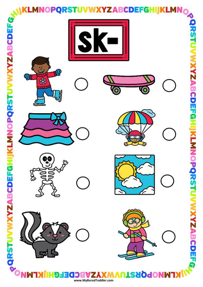 Beginning Blends 'SK' Alphabet Scavenger Hunt / Treasure Hunt