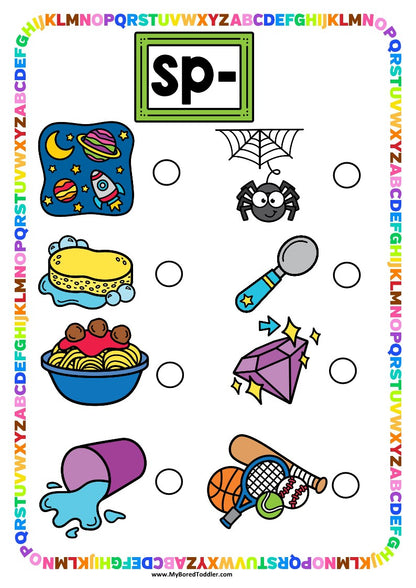 Beginning Blends 'SP' Alphabet Scavenger Hunt / Treasure Hunt