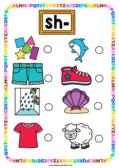 Beginning Digraphs 'SH' Alphabet Scavenger Hunt / Treasure Hunt