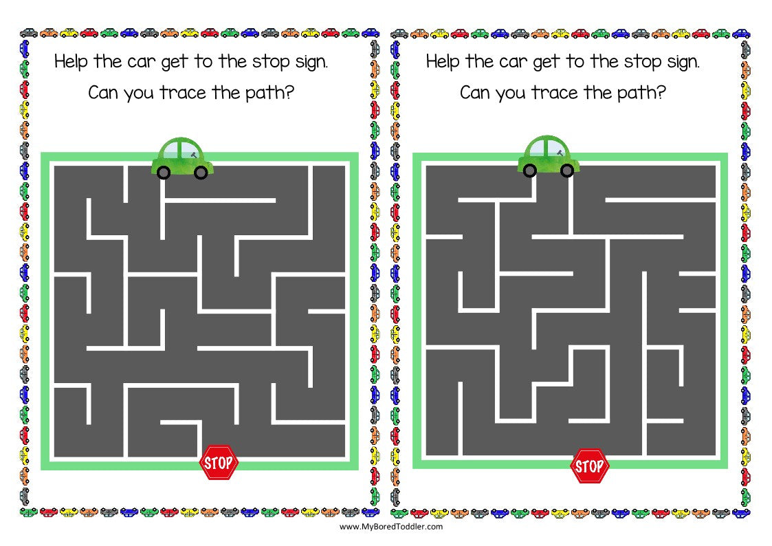 Transport Car Maze Sheets