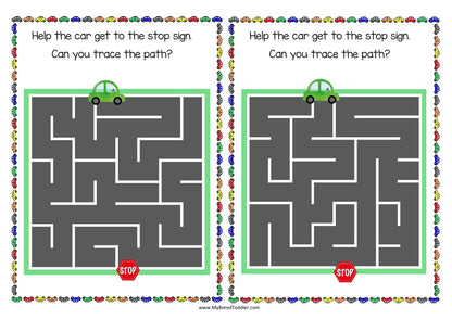 Transport Car Maze Sheets