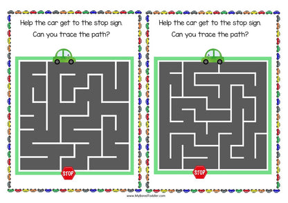 Transport Car Maze Sheets