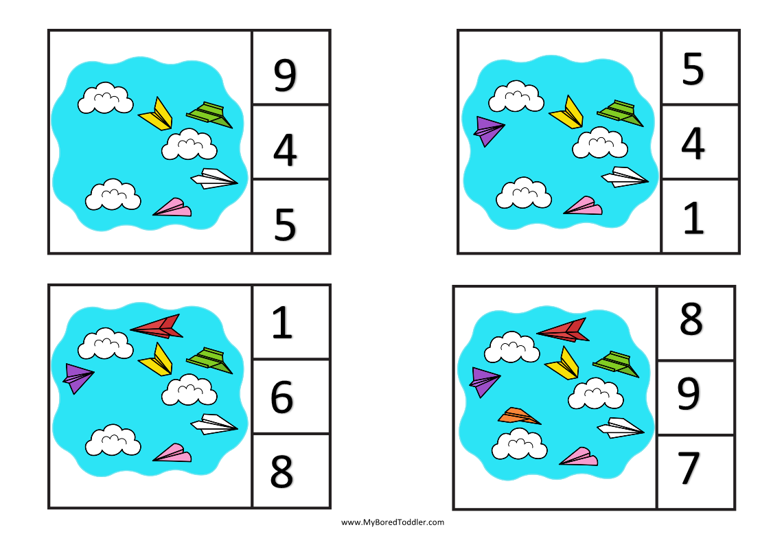 Transport Planes Counting Clip Cards 0-10