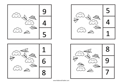 Transport Planes Counting Clip Cards 0-10