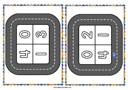 Transport Car Counting Cards 0-20 - Colored & Black & White