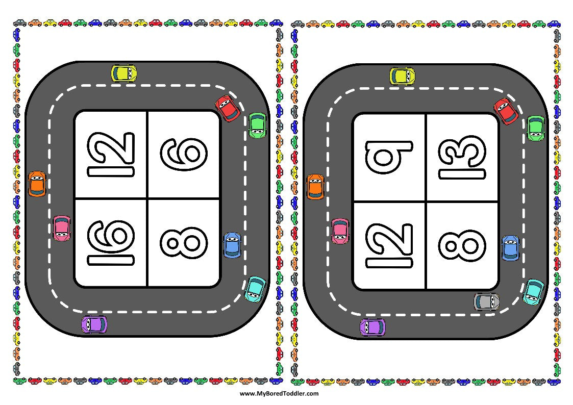 Transport Car Counting Cards 0-20 - Colored & Black & White