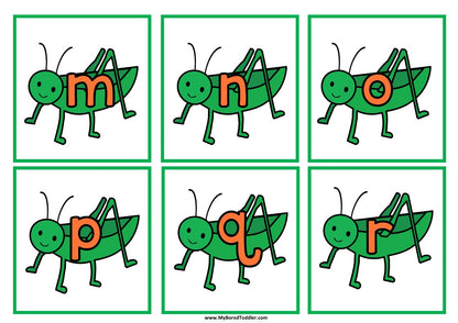 Insects & Bugs Grasshopper Alphabet Flashcards Lowercase & Uppercase
