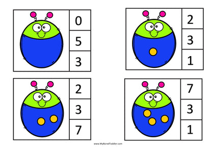 Insects & Bugs Counting Clip Cards 0-10
