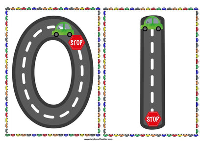 Transport Car Number Tracing Sheets 0-10