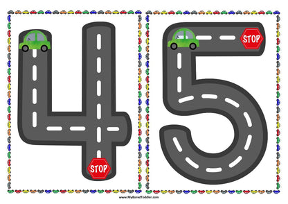 Transport Car Number Tracing Sheets 0-10