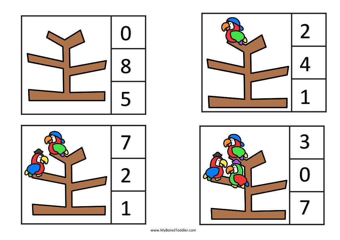 PIRATES Counting Clip Cards Parrots Numbers 0-10 β My Bored Toddler
