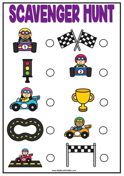 Racing Cars Transport Scavenger Hunt / Treasure Hunt