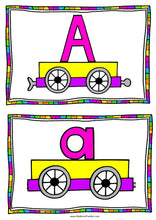 Load image into Gallery viewer, Transport Train Alphabet Matching Cards - Uppercase &amp; Lowercase
