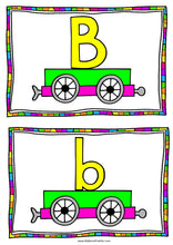 Load image into Gallery viewer, Transport Train Alphabet Matching Cards - Uppercase &amp; Lowercase
