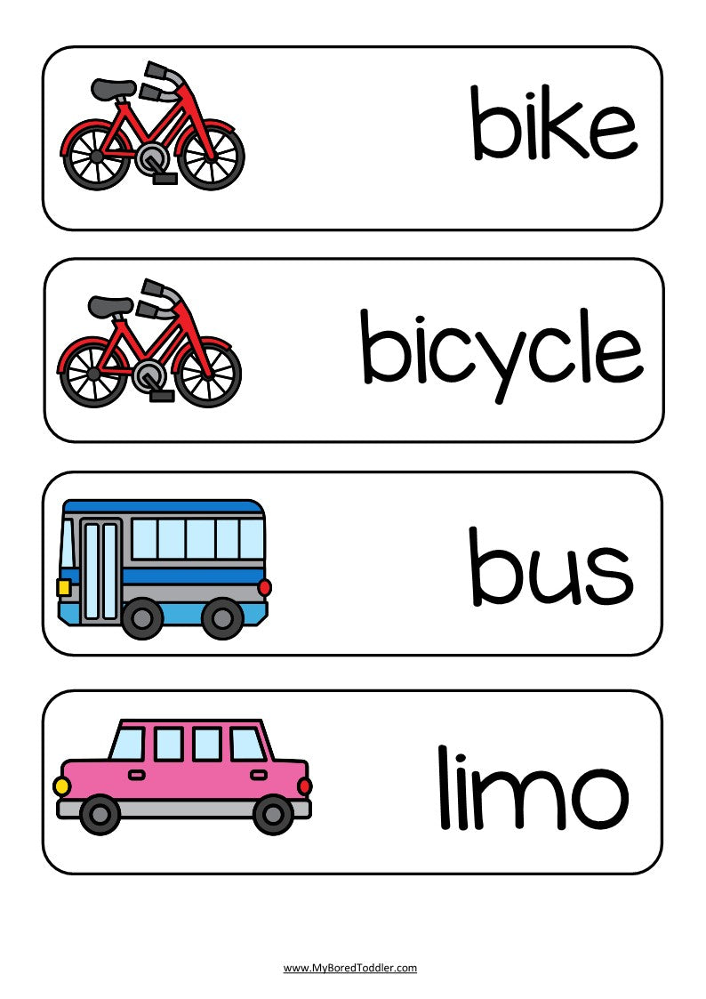 Transport Word Wall Printable