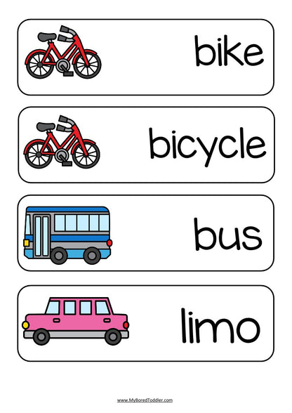 Transport Word Wall Printable