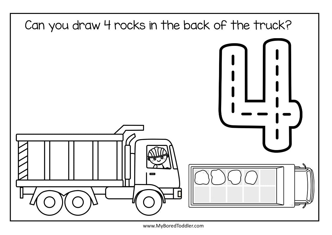 Transport Truck Counting Sheets - Numbers 0-10 Color Draw Count
