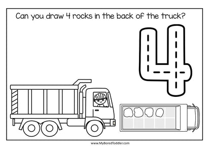 Transport Truck Counting Sheets - Numbers 0-10 Color Draw Count