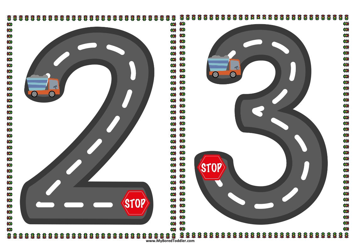 Transport Truck Number Tracing Sheets 0-10