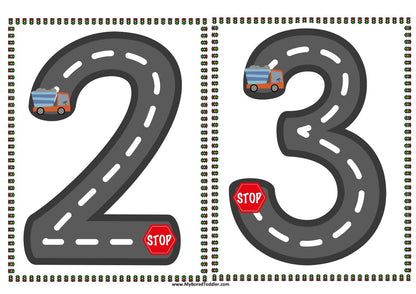 Transport Truck Number Tracing Sheets 0-10