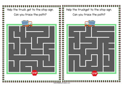 Transport Truck Maze Sheets