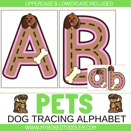 Pets Dog Alphabet Tracing Sheets - Uppercase & Lowercase