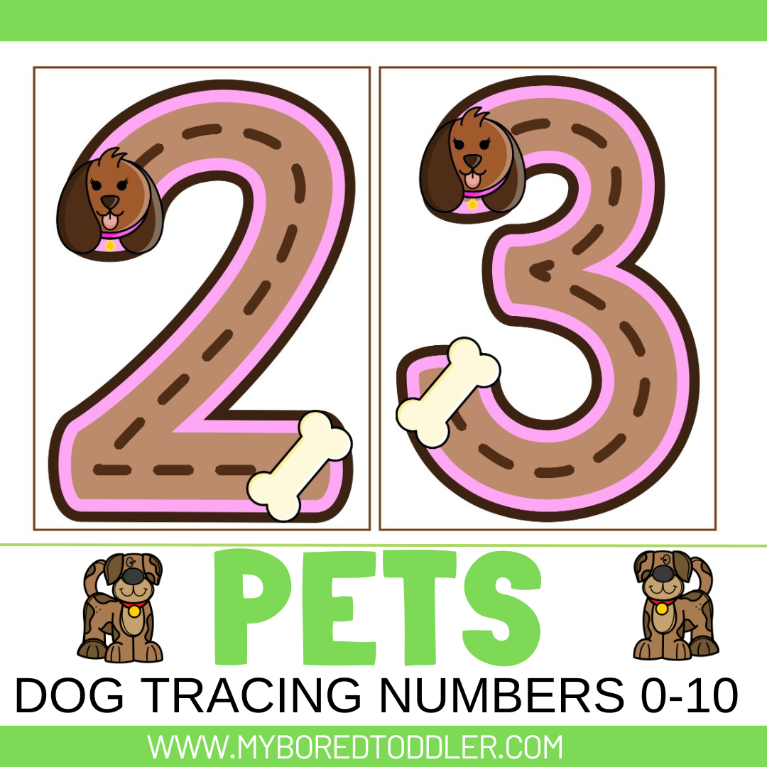 Pets - Dogs Number Tracing Sheets - 0-10
