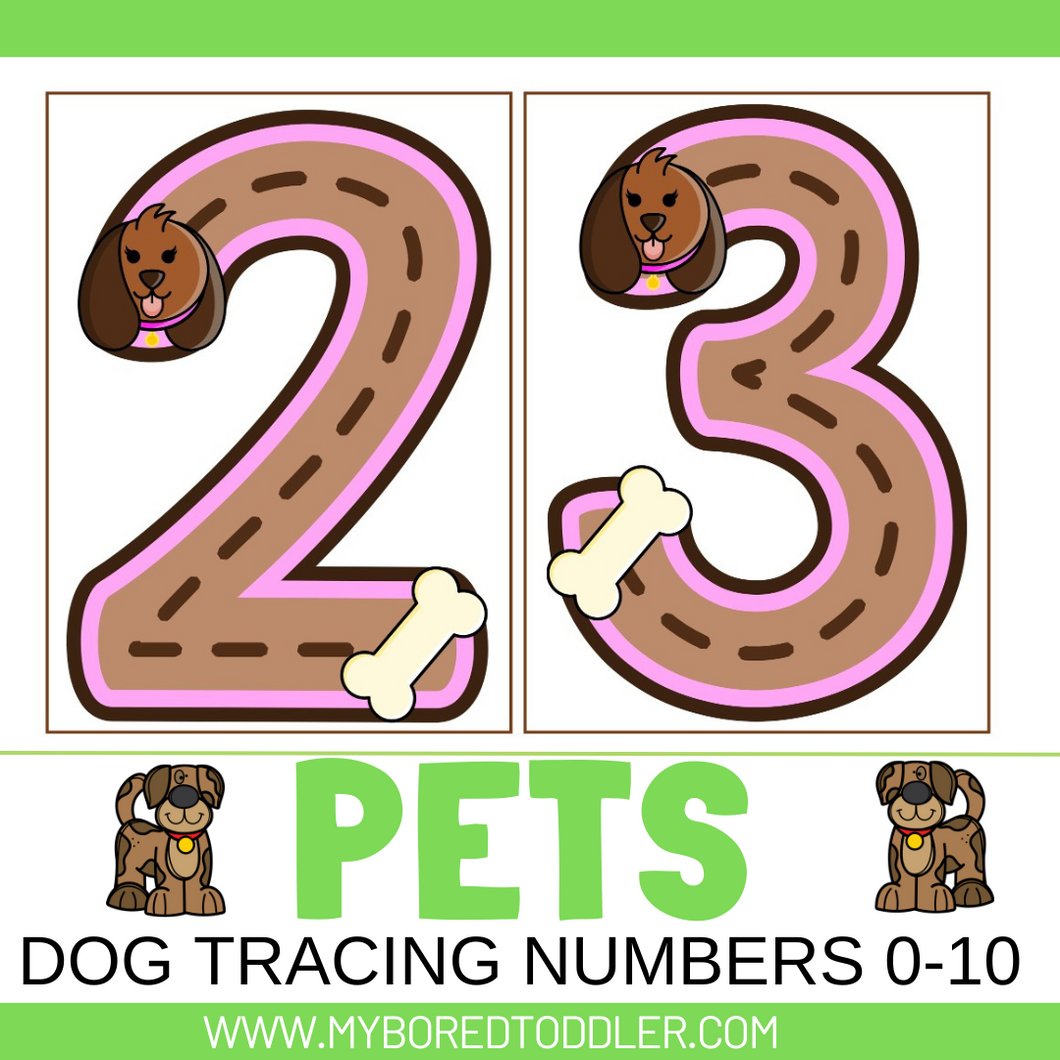 Pets - Dogs NumberTracing Sheets - 0-10
