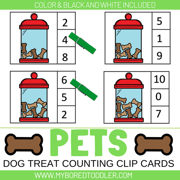 Pets Counting Clip Cards 0-10 Dog Treats – My Bored Toddler