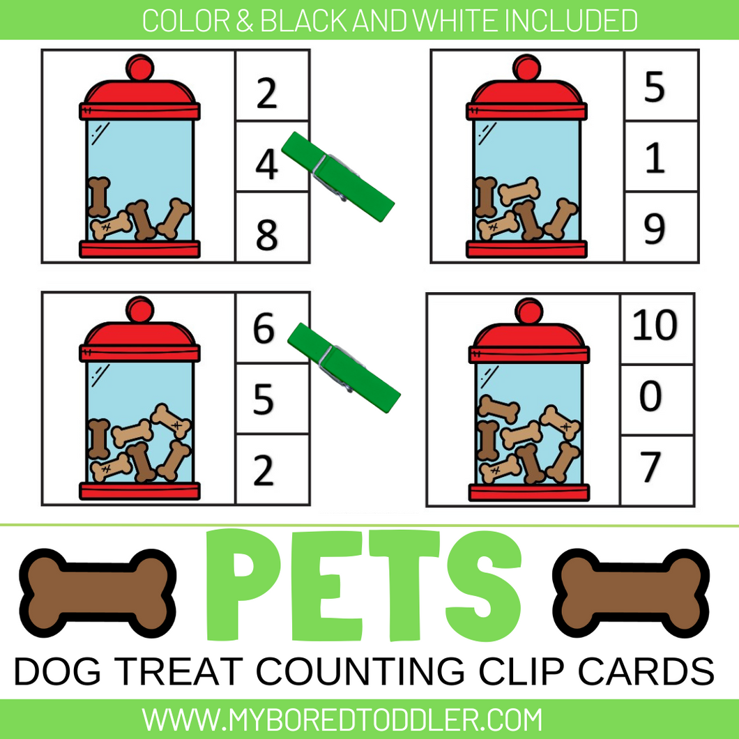 PETS - COUNTING CLIP CARDS 0-10  Dog Treats