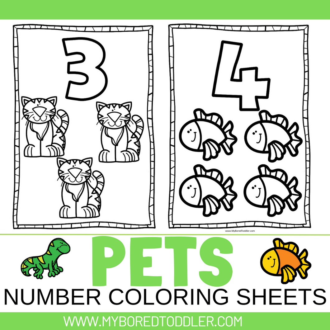 PETS themed Number coloring pages 0-10