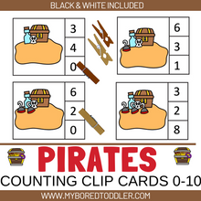 Load image into Gallery viewer, PIRATES Counting Clip Cards Treasure on Island Numbers 0-10
