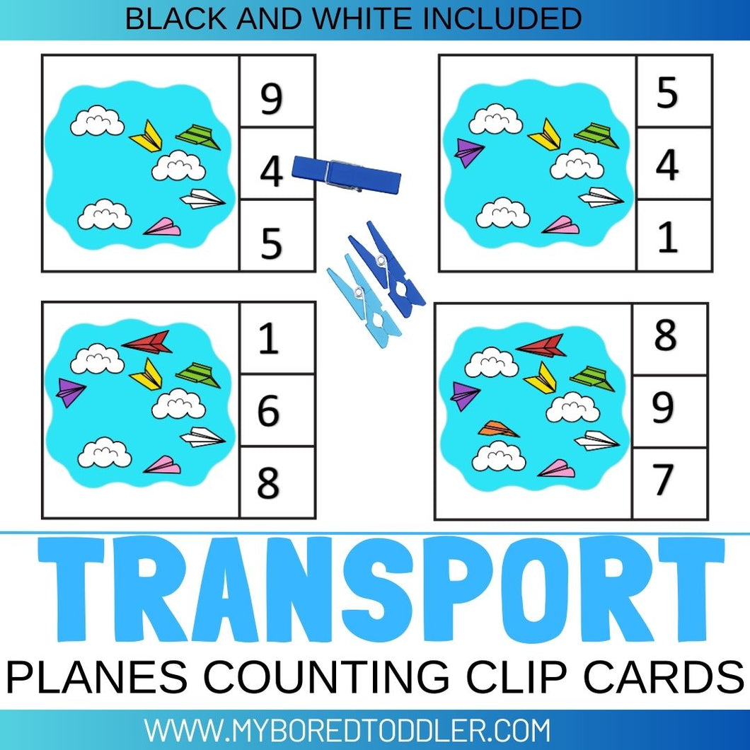 Transport Planes Counting Clip Cards 0-10