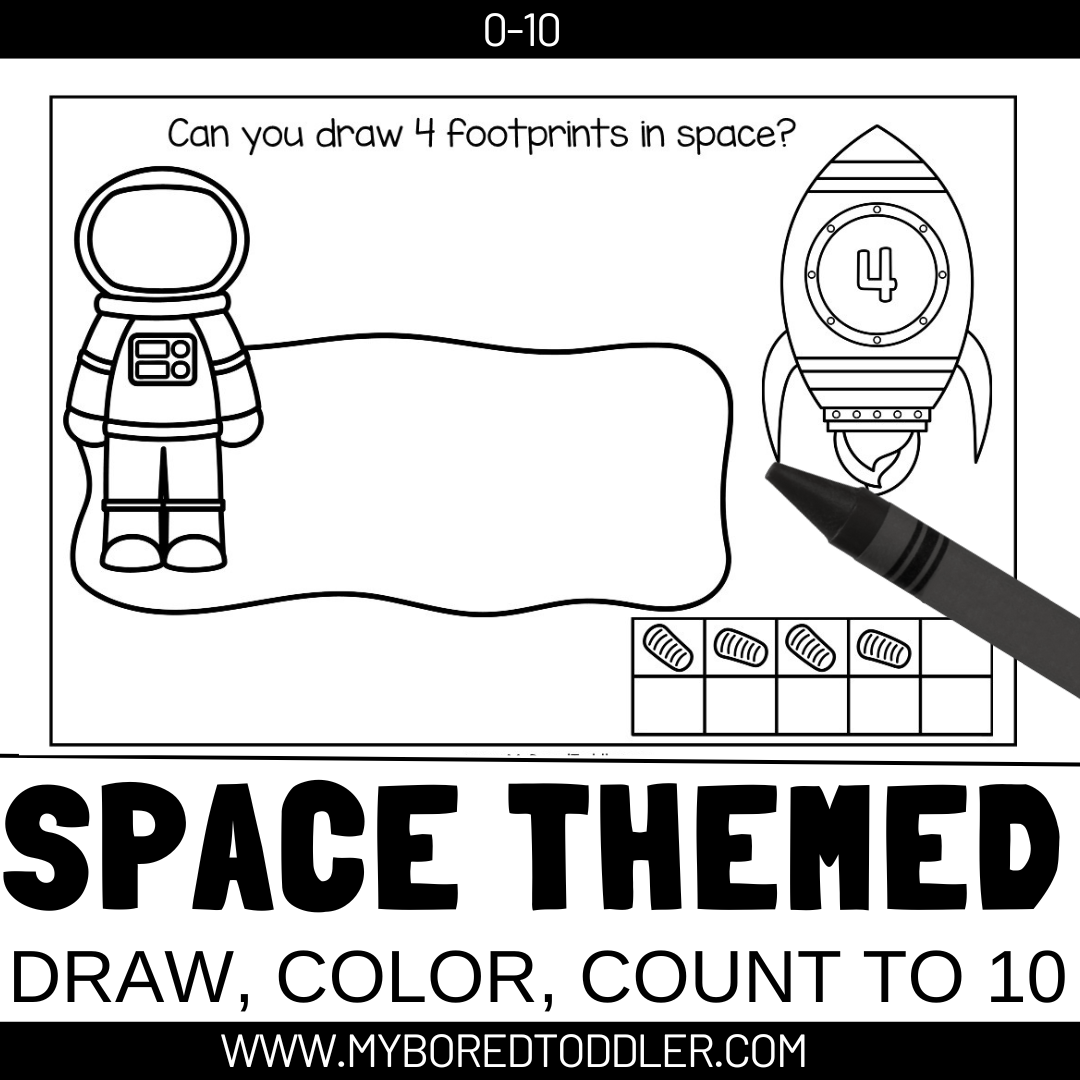 SPACE - ASTRONAUT COLOR, COUNT AND DRAW SHEETS
