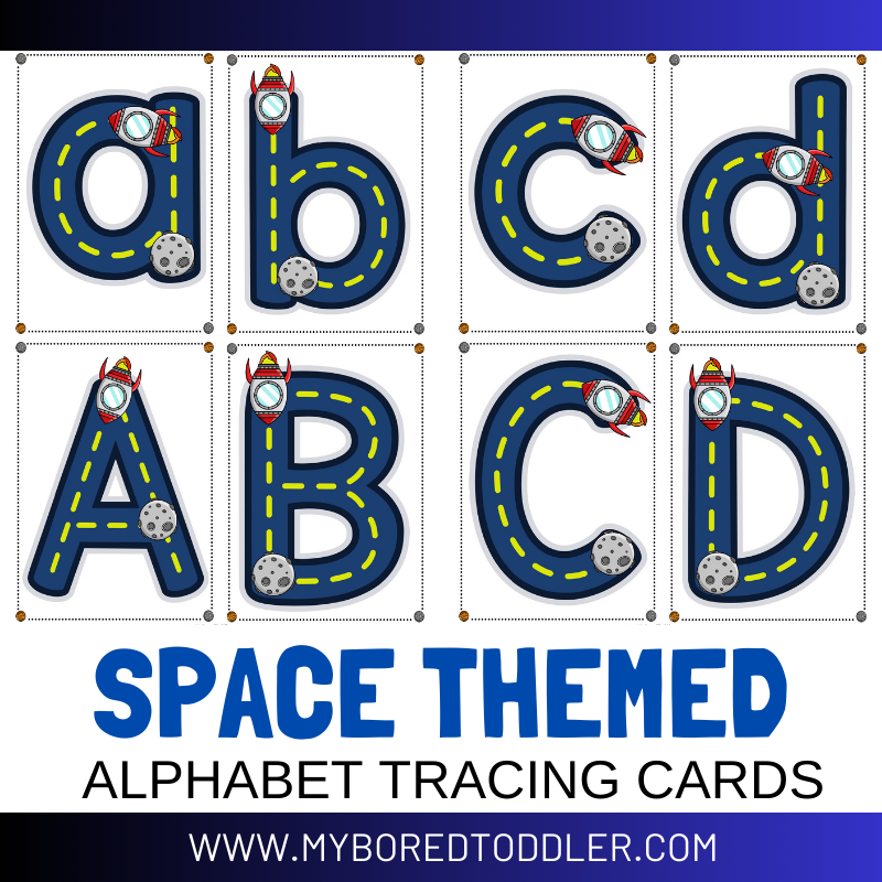 Space Alphabet Tracing Cards Uppercase