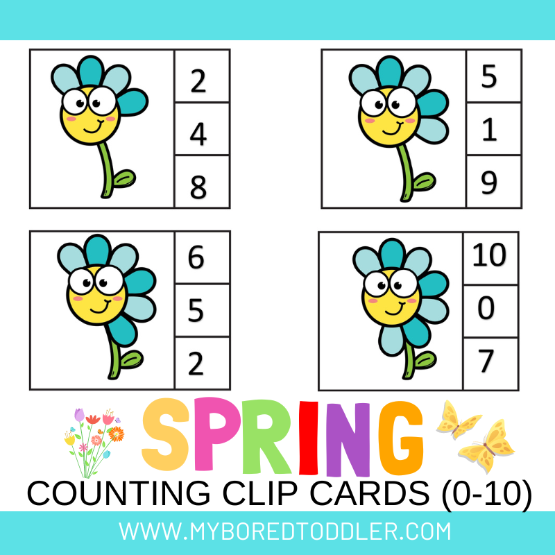 Spring Counting Clip Cards - Hot Air Balloons - Color & B&W 0-10