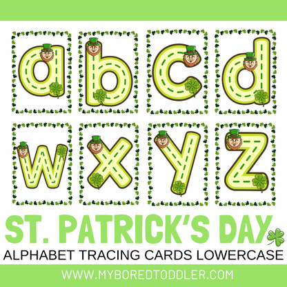 St Patrick's Day Alphaet Tracing Cards Lowercase & Uppercase