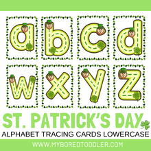 Load image into Gallery viewer, St Patrick&#39;s Day Alphaet Tracing Cards Lowercase &amp; Uppercase
