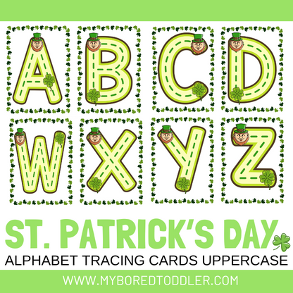 St Patrick's Day Alphaet Tracing Cards Lowercase & Uppercase