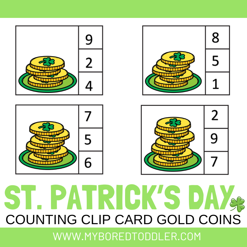 St Patrick's Day Counting Clip Cards -  Pot of Gold -  0-10 Color & Black and White