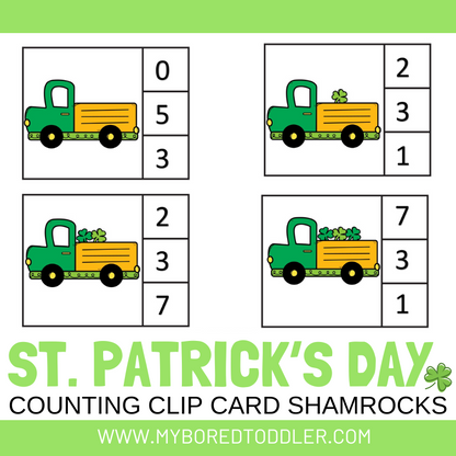 St Patrick's Day Counting Clip Cards 0-10 - Shamrocks Color & Black and White