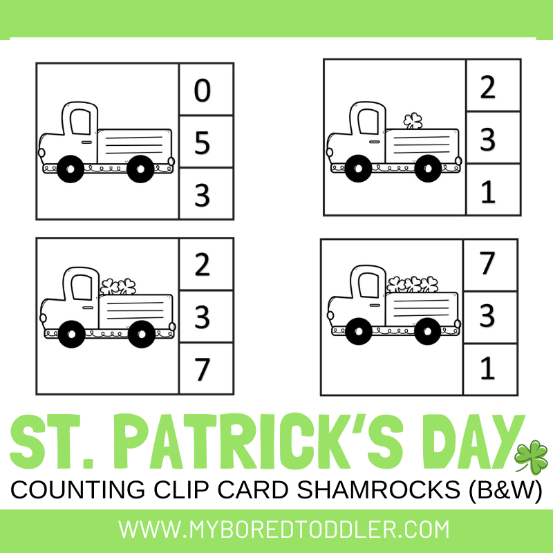 St Patrick's Day Counting Clip Cards 0-10 - Shamrocks Color & Black and White