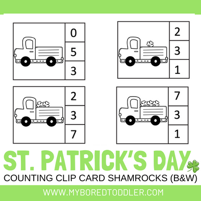 St Patrick's Day Counting Clip Cards 0-10 - Shamrocks Color & Black and White