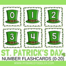 Load image into Gallery viewer, St Patrick&#39;s Day Number Flashcards 0-20
