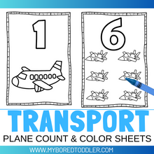 Load image into Gallery viewer, Planes Number Coloring Pages 0-10
