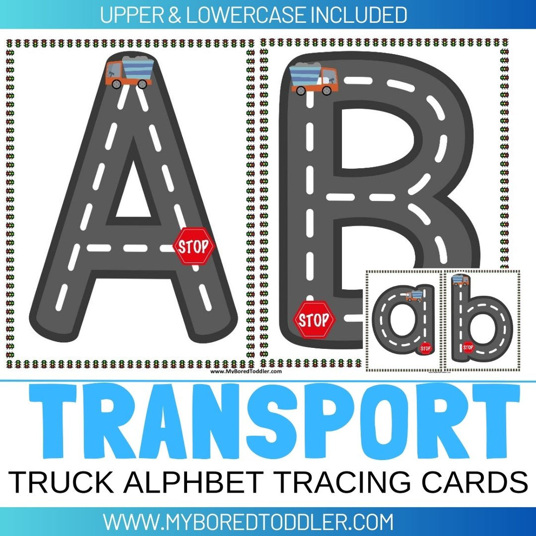 Transport Truck Alphabet Tracing Sheets - Uppercase & Lowercase
